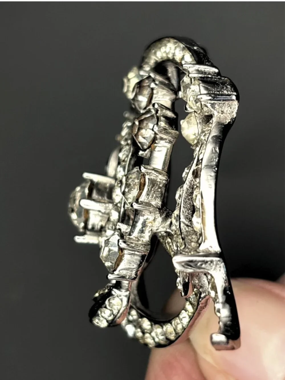 Vintage Crystal Rhinestone Brooch Pin Silver Tone Statement Swirl Jewelry